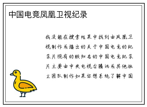 中国电竞凤凰卫视纪录